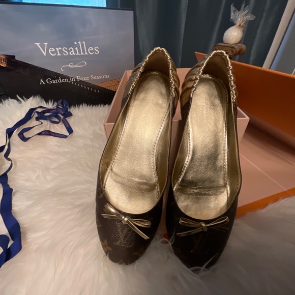 Louis Vuitton Gold/Brown Leather and Monogram Joy Ballet Flats - Picture 3 of 13